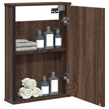 Brown Oak Bathroom Mirror Cabinet - Sleek & Functional Design