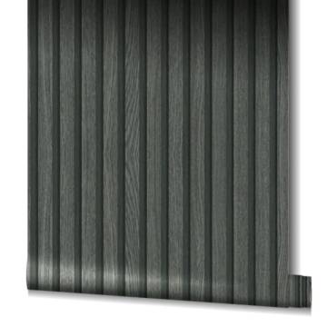 Noordwand Wallpaper Botanica Wooden Slats - Black & Grey Design