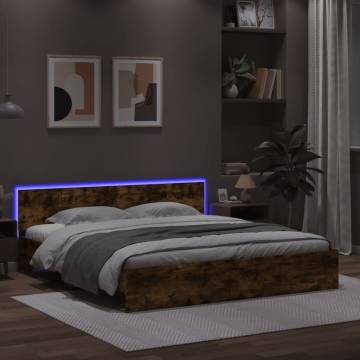 Super King Size Bed Frame with LED - Smoked Oak 180x200 cm