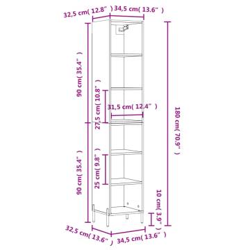 Stylish Highboard in Black - 34.5x32.5x180 cm