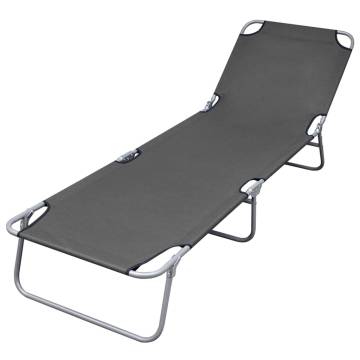 Foldable Sunlounger with Adjustable Backrest - Grey | Hipo Market