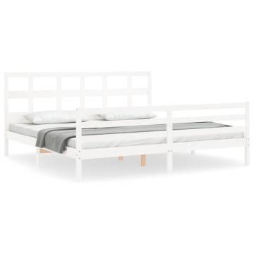 White Super King Size Bed Frame with Headboard - Solid Wood