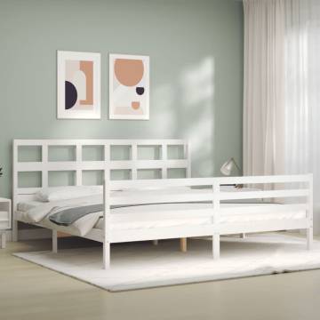 White Super King Size Bed Frame with Headboard - Solid Wood