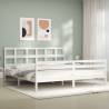 White Super King Size Bed Frame with Headboard - Solid Wood