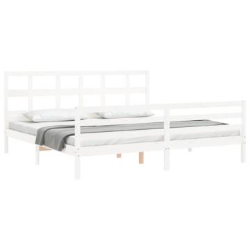 White Super King Size Bed Frame with Headboard - Solid Wood