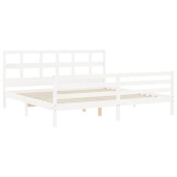 White Super King Size Bed Frame with Headboard - Solid Wood