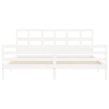 White Super King Size Bed Frame with Headboard - Solid Wood