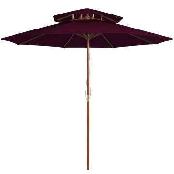 Double Decker Parasol with Wooden Pole - Bordeaux Red 270cm