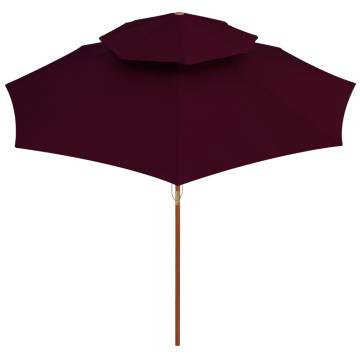 Double Decker Parasol with Wooden Pole - Bordeaux Red 270cm