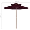 Double Decker Parasol with Wooden Pole - Bordeaux Red 270cm