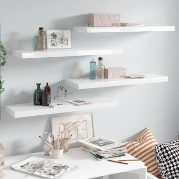 Stylish Floating Wall Shelves - High Gloss White - 4 Pcs