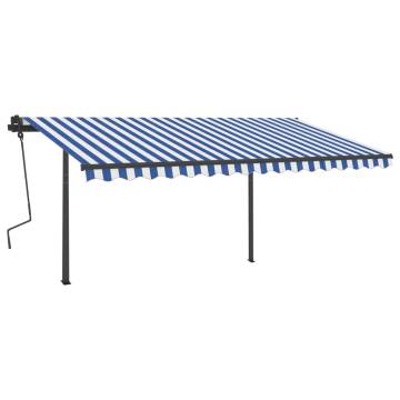 Manual Retractable Awning with LED - 4.5x3.5 m Blue & White