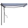 Manual Retractable Awning with LED - 4.5x3.5 m Blue & White