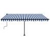 Manual Retractable Awning with LED - Blue & White 450x350 cm