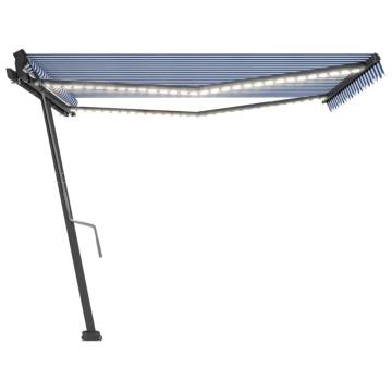 Manual Retractable Awning with LED - Blue & White 450x350 cm