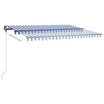 Manual Retractable Awning with LED - Blue & White 450x350 cm