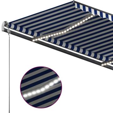 Manual Retractable Awning with LED - Blue & White 450x350 cm