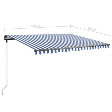 Manual Retractable Awning with LED - Blue & White 450x350 cm