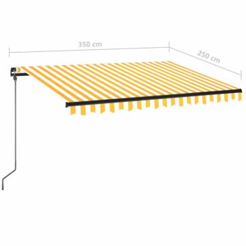 Manual Retractable Awning with LED - Yellow & White 350x250cm