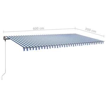 Manual Retractable Awning with LED 600x350 cm - Blue & White