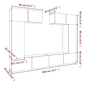 6 Piece White Engineered Wood TV Cabinet Set | Hipomarket UK