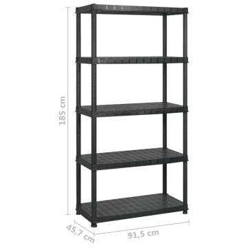 5-Tier Black Storage Shelf - Versatile & Sturdy - Hipomarket