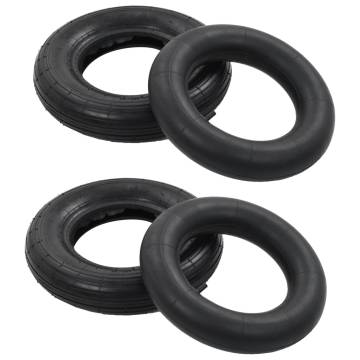 4 Piece Wheelbarrow Tire and Inner Tube Set - Heavy Duty 3.50-8