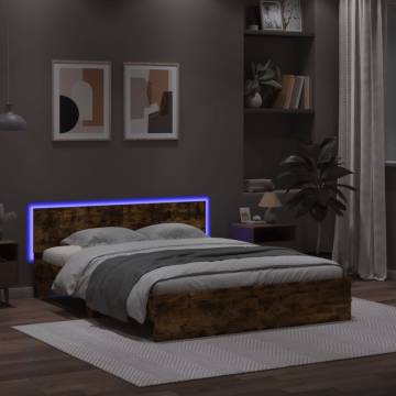 Stylish Bed Frame with LED Smoked Oak - 160x200 cm