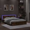 Bed Frame with Headboard and LED Smoked Oak 160x200 cm Colour smoked oak Size 160 x 200 cm 