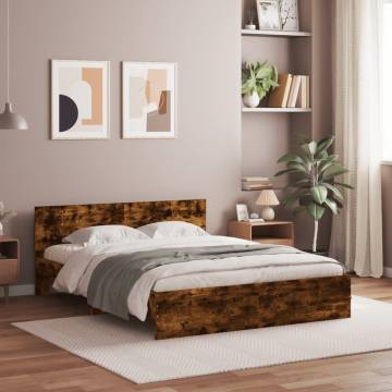 Stylish Bed Frame with LED Smoked Oak - 160x200 cm