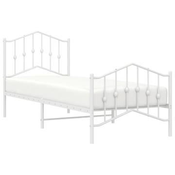 Stylish White Metal Bed Frame with Headboard 90x190 cm