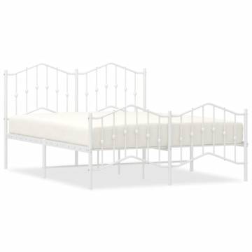 Elegant White Metal Bed Frame with Headboard & Footboard - 135x190 cm