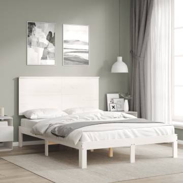 White Double Bed Frame with Headboard - Solid Pine Wood | Hipomarket