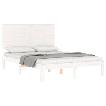 White Double Bed Frame with Headboard - Solid Pine Wood | Hipomarket