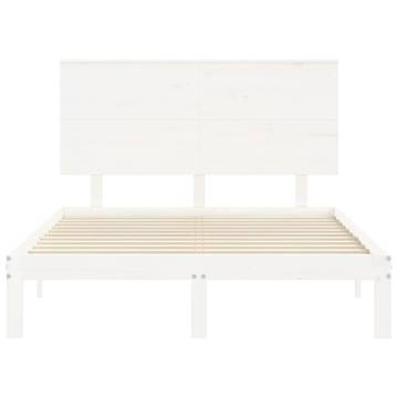 White Double Bed Frame with Headboard - Solid Pine Wood | Hipomarket