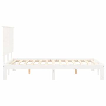 White Double Bed Frame with Headboard - Solid Pine Wood | Hipomarket