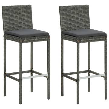 Garden Bar Stools with Cushions - 2 pcs Grey Poly Rattan