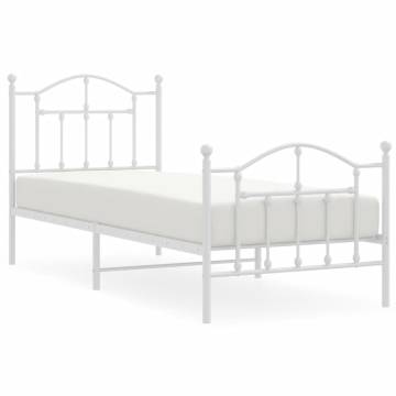 Elegant White Metal Bed Frame with Headboard 80x200 cm