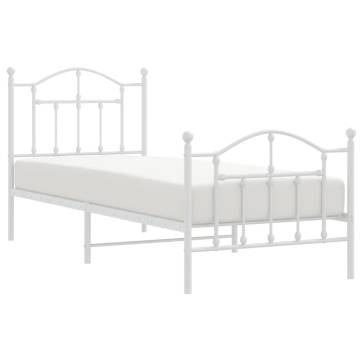 Elegant White Metal Bed Frame with Headboard 80x200 cm