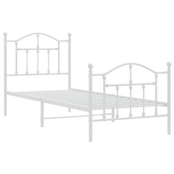 Elegant White Metal Bed Frame with Headboard 80x200 cm