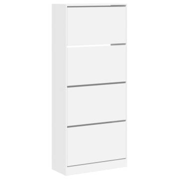 Shoe Cabinet with 4 Flip-Drawers - White, 80x34x187.5 cm