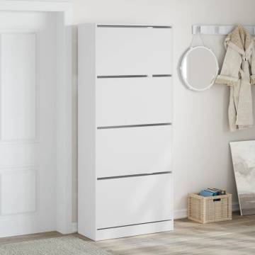 Shoe Cabinet with 4 Flip-Drawers - White, 80x34x187.5 cm