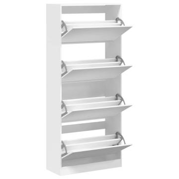 Shoe Cabinet with 4 Flip-Drawers - White, 80x34x187.5 cm