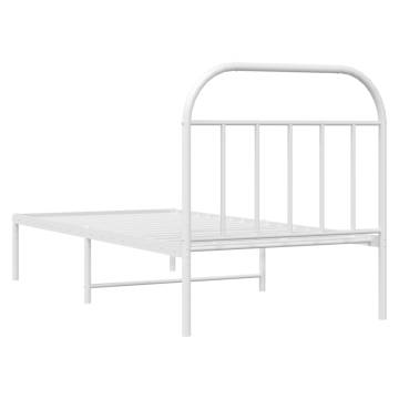 Elegant White Metal Bed Frame with Headboard - 90x200 cm