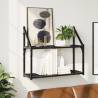 2-Tier Black Wall Shelf - Engineered Wood, 60x21x51 cm