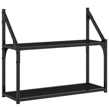 2-Tier Black Wall Shelf - Engineered Wood, 60x21x51 cm