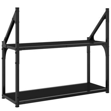 2-Tier Black Wall Shelf - Engineered Wood, 60x21x51 cm