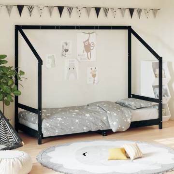 Kids Bed Frame Black 80x200 cm | Solid Pine Wood