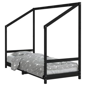 Kids Bed Frame Black 80x200 cm | Solid Pine Wood