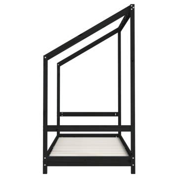 Kids Bed Frame Black 80x200 cm | Solid Pine Wood